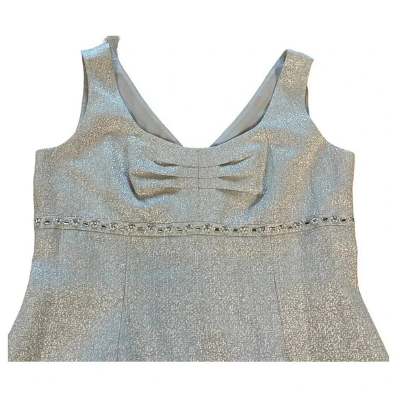 Tahari Metallic Silver Tweed Cocktail Dress Knee Length Party Sleeveless Size 14 - Picture 2 of 6